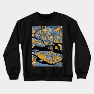 Stockholm Map Pattern in Blue & Gold Crewneck Sweatshirt